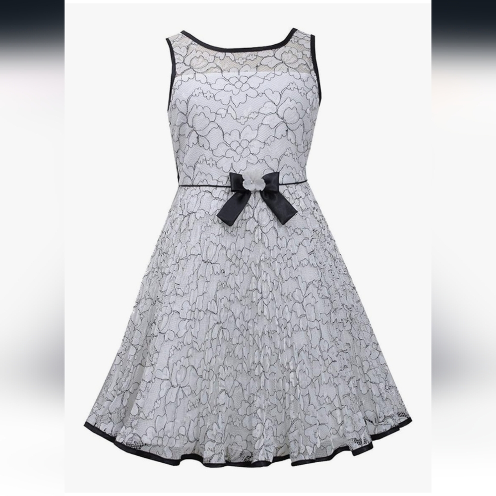 Bonnie Jean White and Black Floral Lace Dress Sz 7